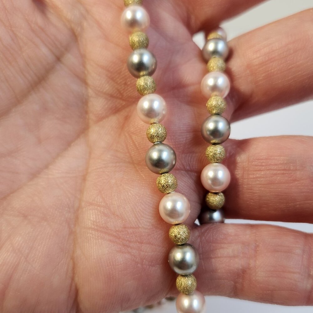 VTG 925 Multicolor Freshwater Pearl Necklace Silver Gold Stardust Beads 18" - Picture 2 of 9